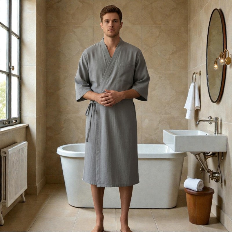 Peignoir homme coton gris