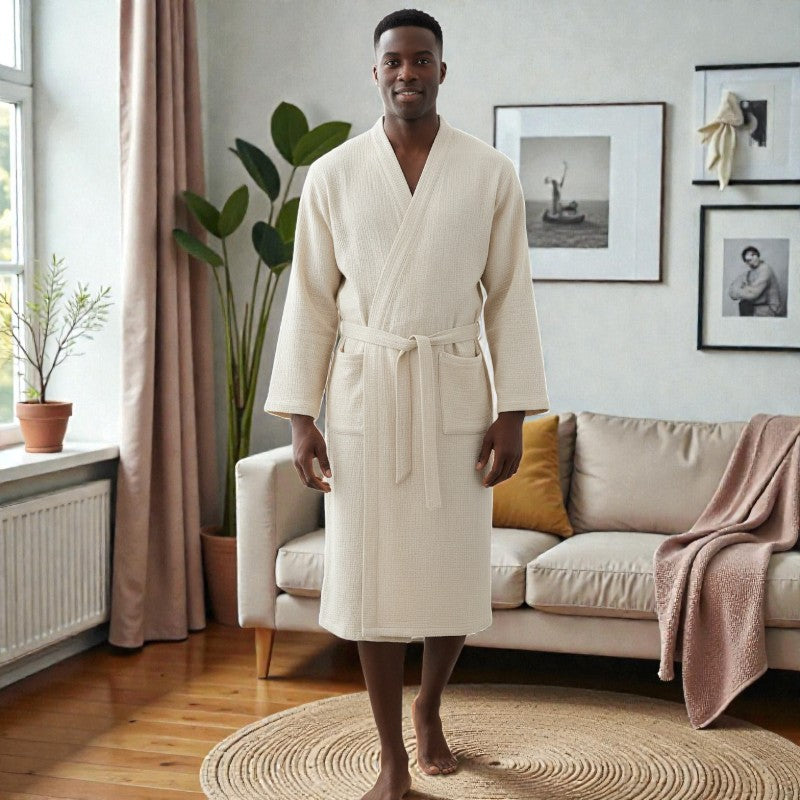 Peignoir homme coton beige