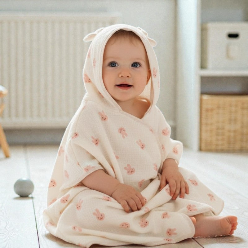 Cape de bain bébé coton gaze lapin