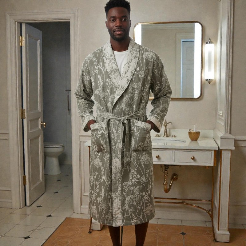 Peignoir homme coton jacquard imprimé vert