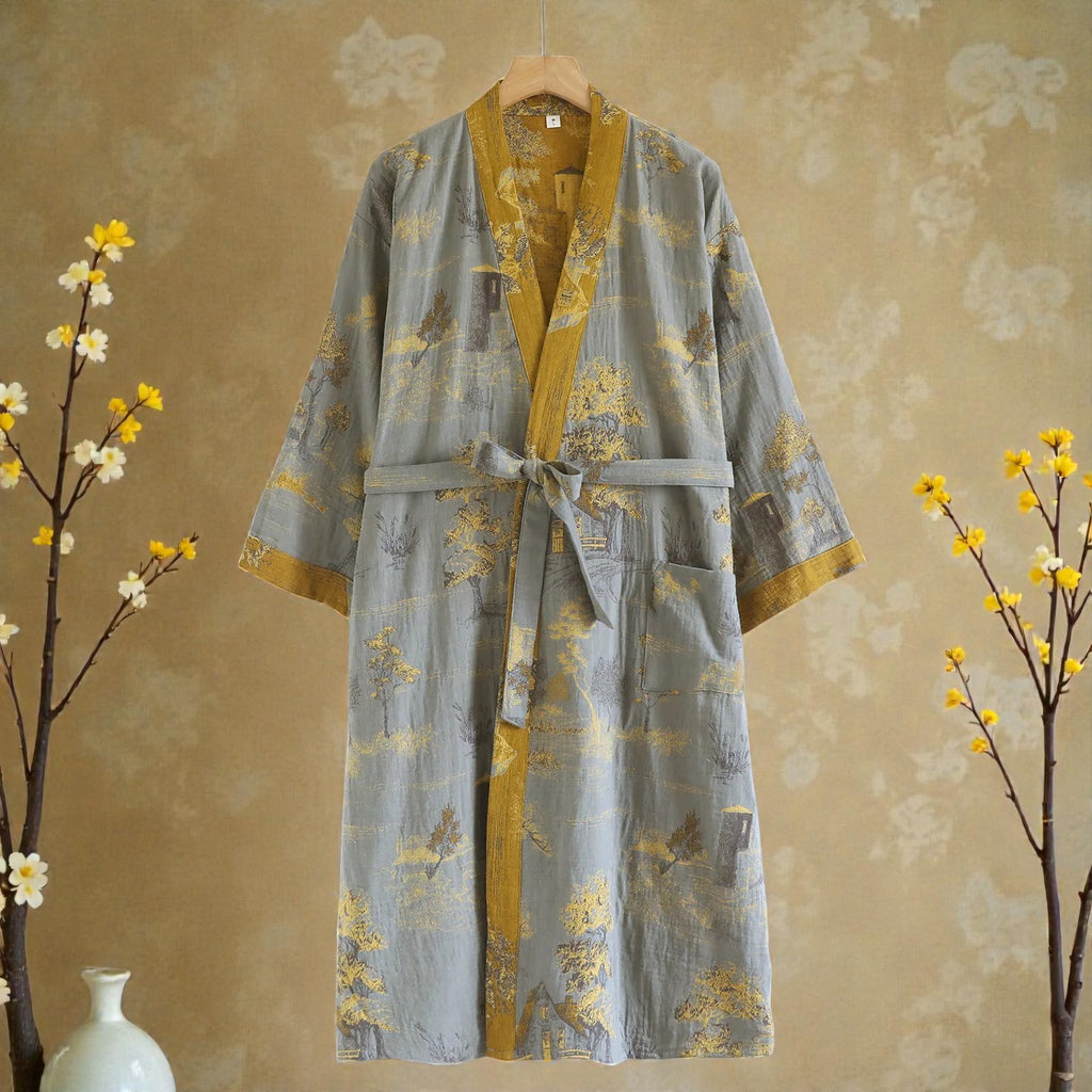 Peignoir homme coton jacquard gris et or