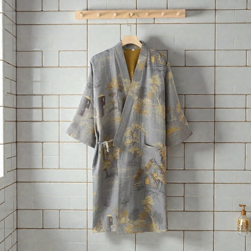 Peignoir homme coton imprimé gris