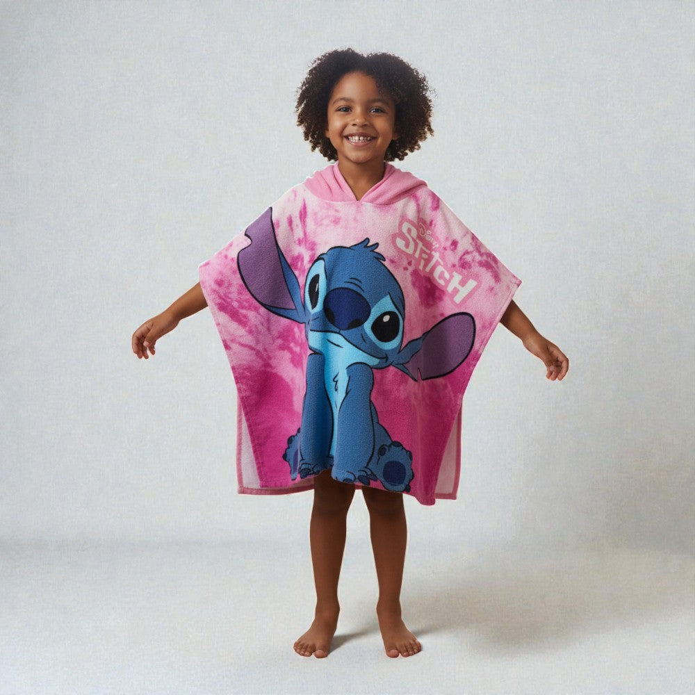 Cape de bain enfant Stitch rose tie-dye