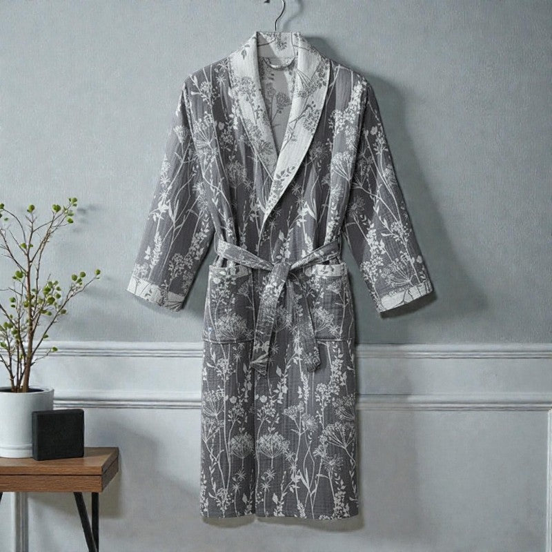 Peignoir homme coton jacquard imprimé gris