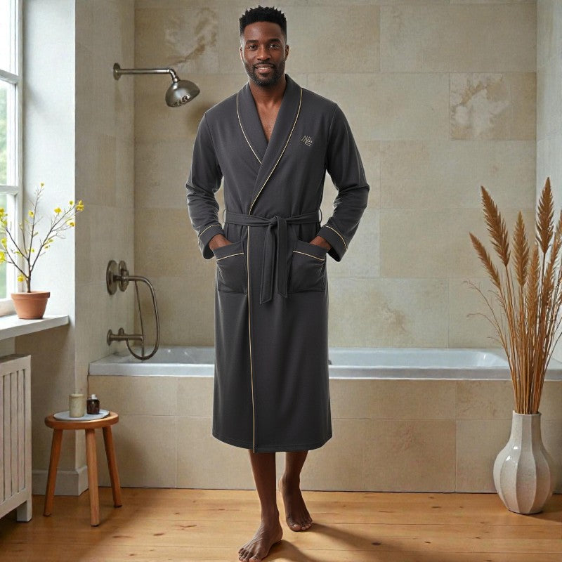 Peignoir homme coton gris anthracite