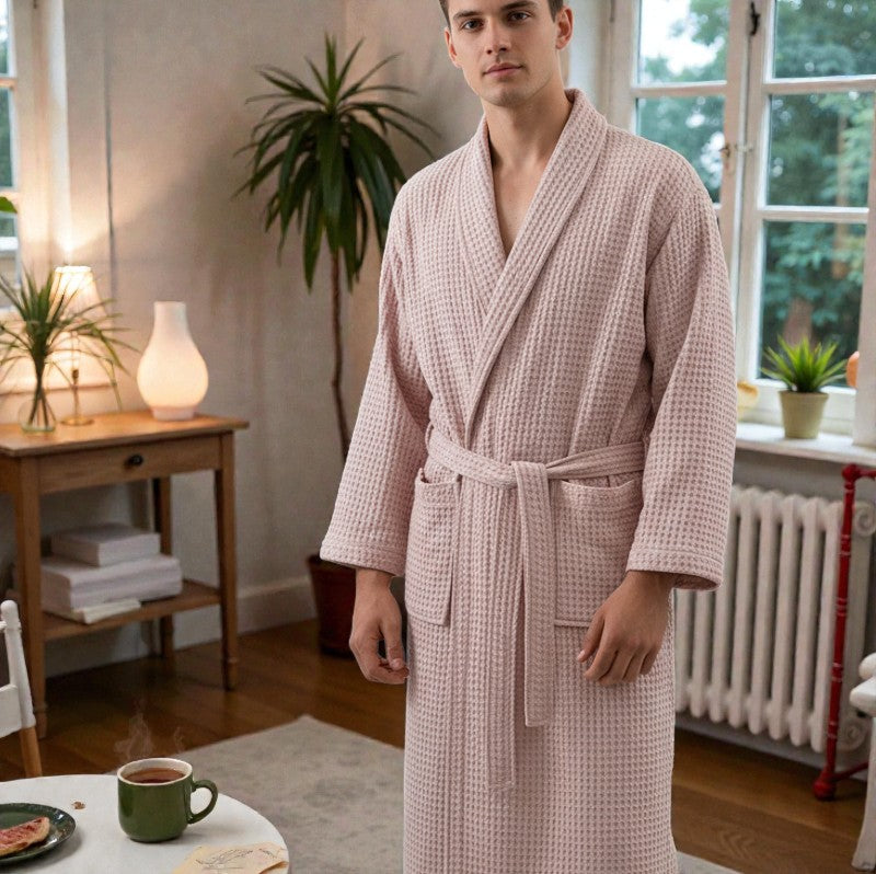 Peignoir homme nid d'abeille rose clair