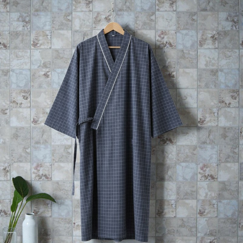 Peignoir homme coton carreaux gris foncé