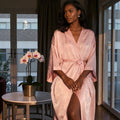 Peignoir femme satin jacquard rose
