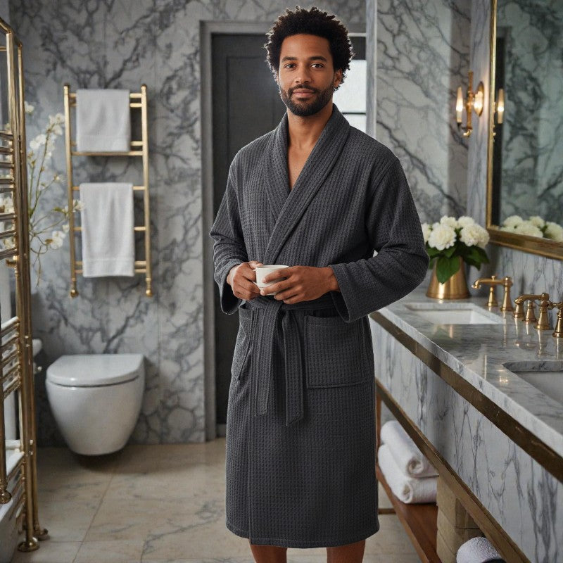 Peignoir homme nid d'abeille gris anthracite