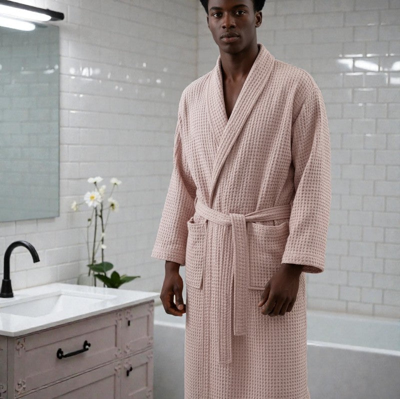 Peignoir homme nid d'abeille rose clair