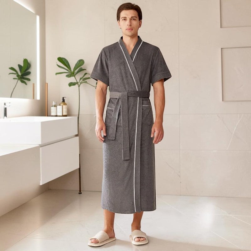 Peignoir | Homme Gris en Éponge Manches Courtes