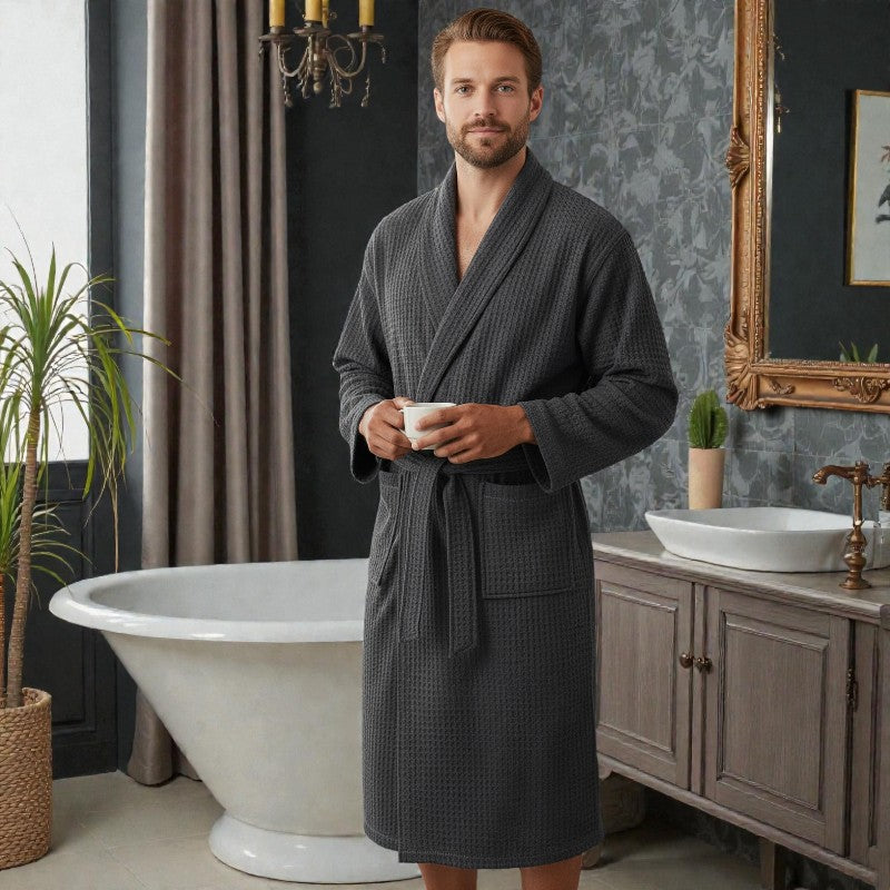 Peignoir homme nid d'abeille gris anthracite
