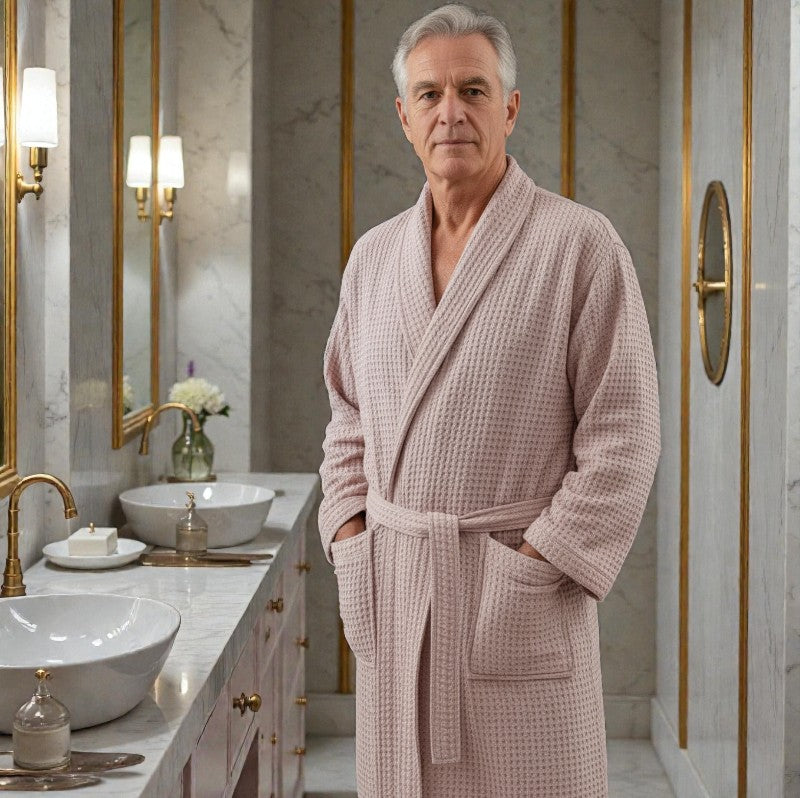Peignoir homme nid d'abeille rose clair