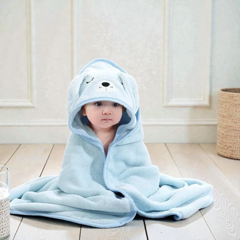 Cape de bain bébé chien bleu