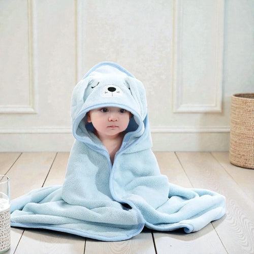 Cape de bain bébé chien bleu