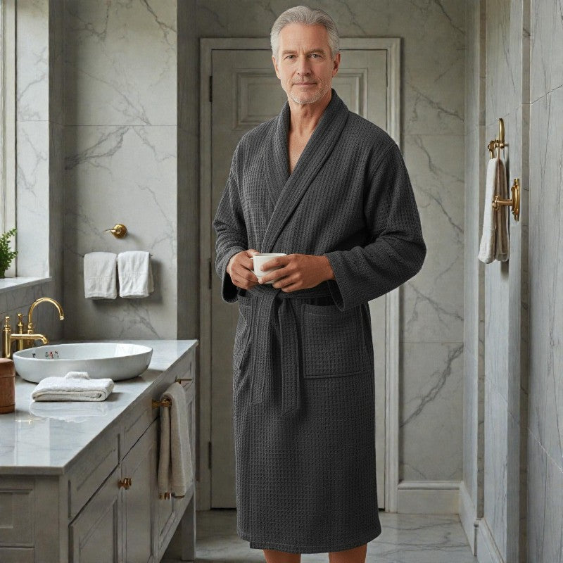 Peignoir homme nid d'abeille gris anthracite