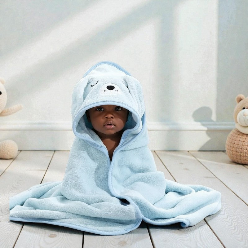 Cape de bain bébé chien bleu