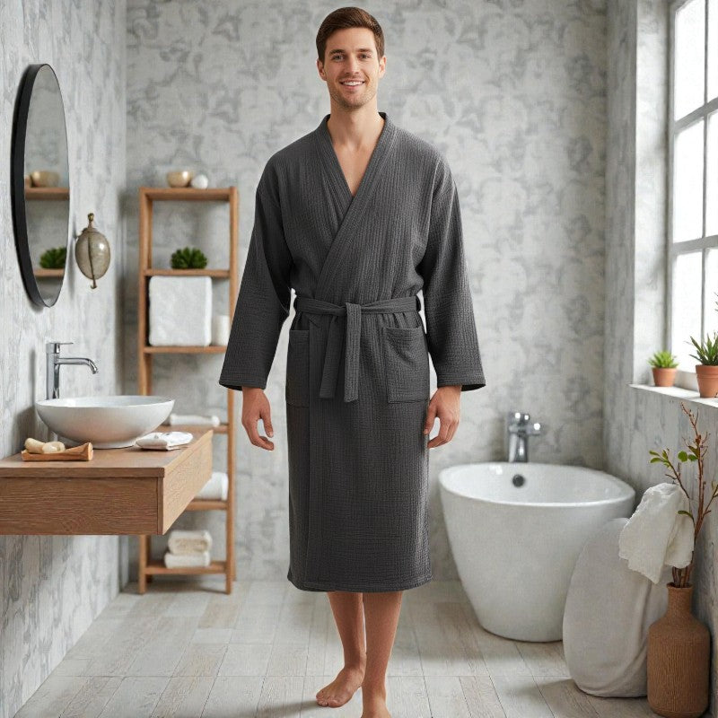 Peignoir homme coton gris