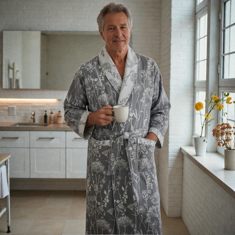 Peignoir homme coton jacquard imprimé gris
