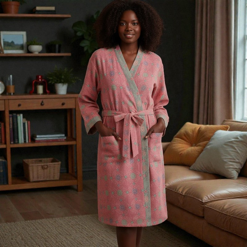 Peignoir femme coton rose à motifs