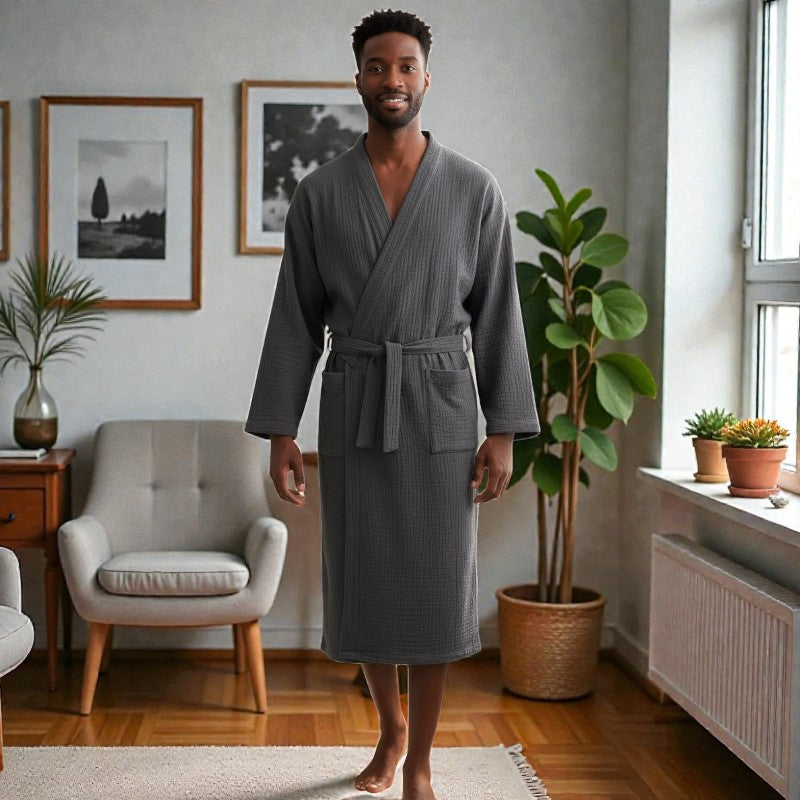 Peignoir homme coton gris