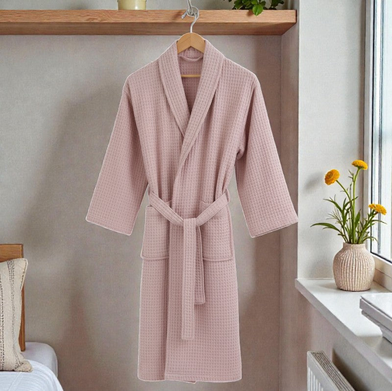 Peignoir femme nid d'abeille rose pastel