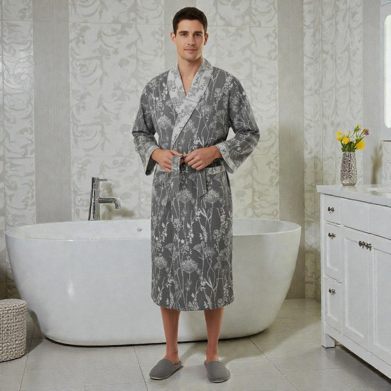 Peignoir homme coton jacquard imprimé gris