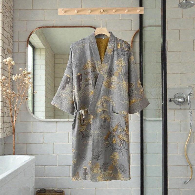 Peignoir homme coton imprimé gris
