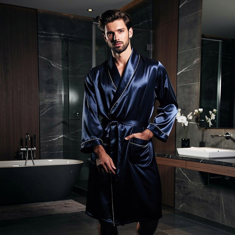 Peignoir Homme | Satin Bleu Marine