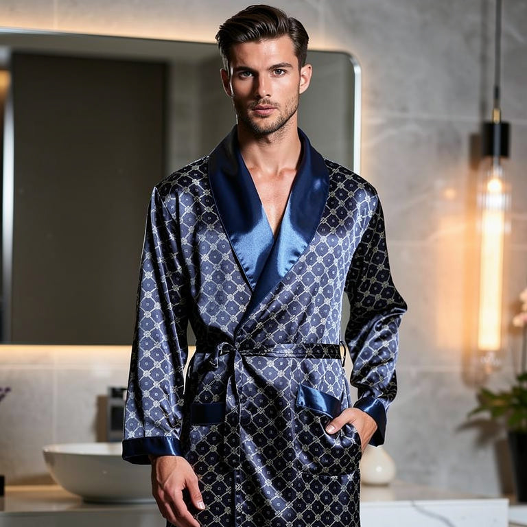 Peignoir Homme Satin Bleu | Chic