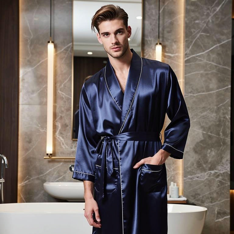 Peignoir Homme | Satin Bleu Marine
