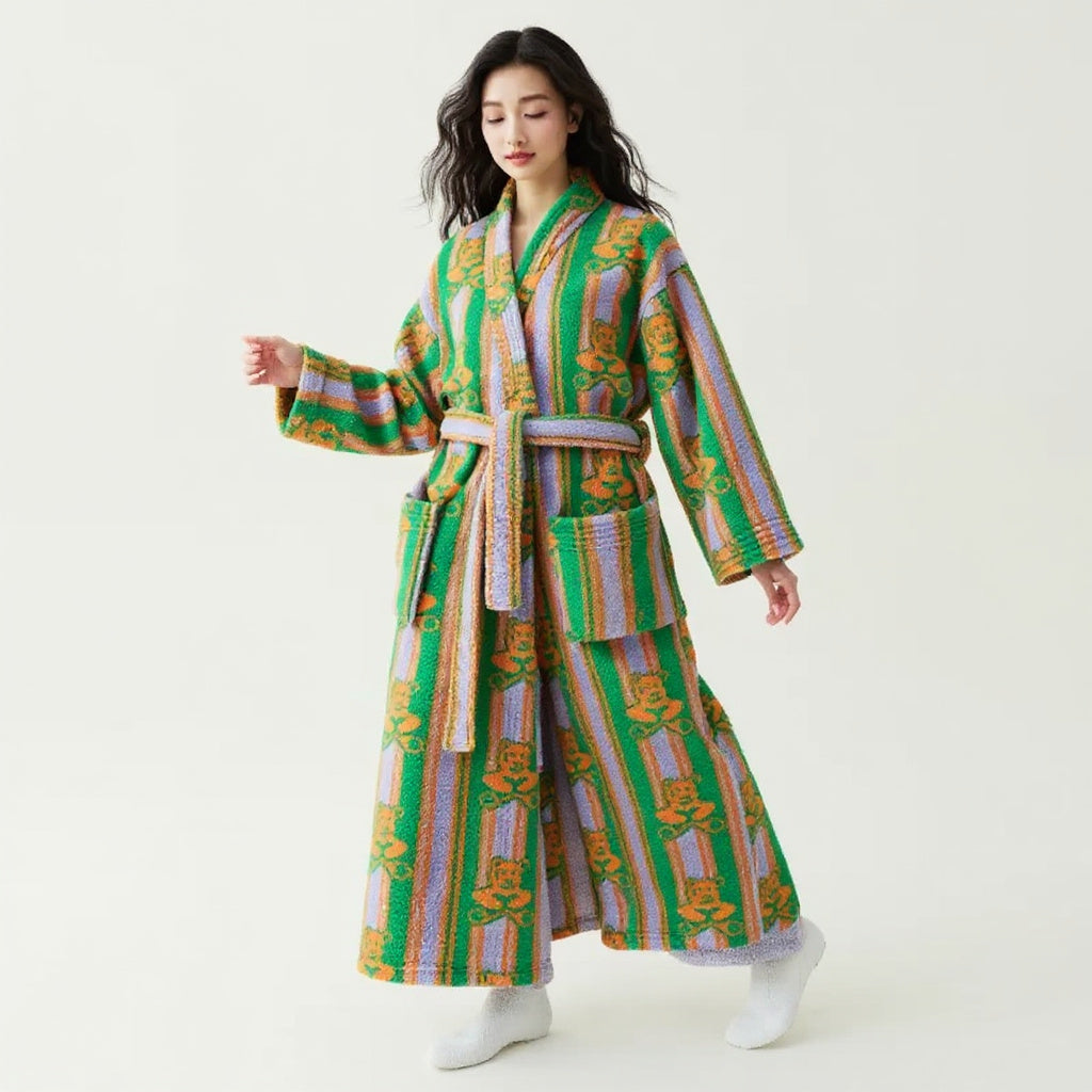 Peignoir femme polaire multicolore à motifs ours