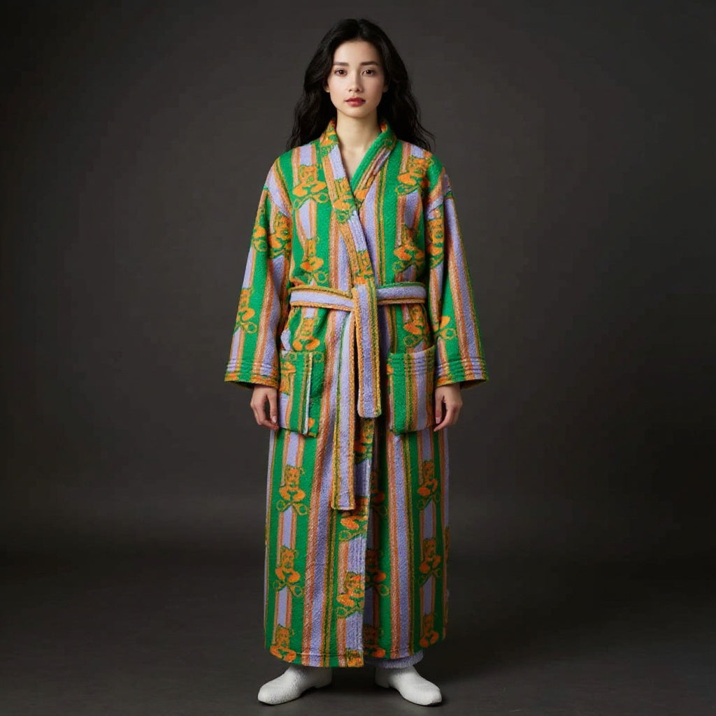 Peignoir femme polaire multicolore à motifs ours