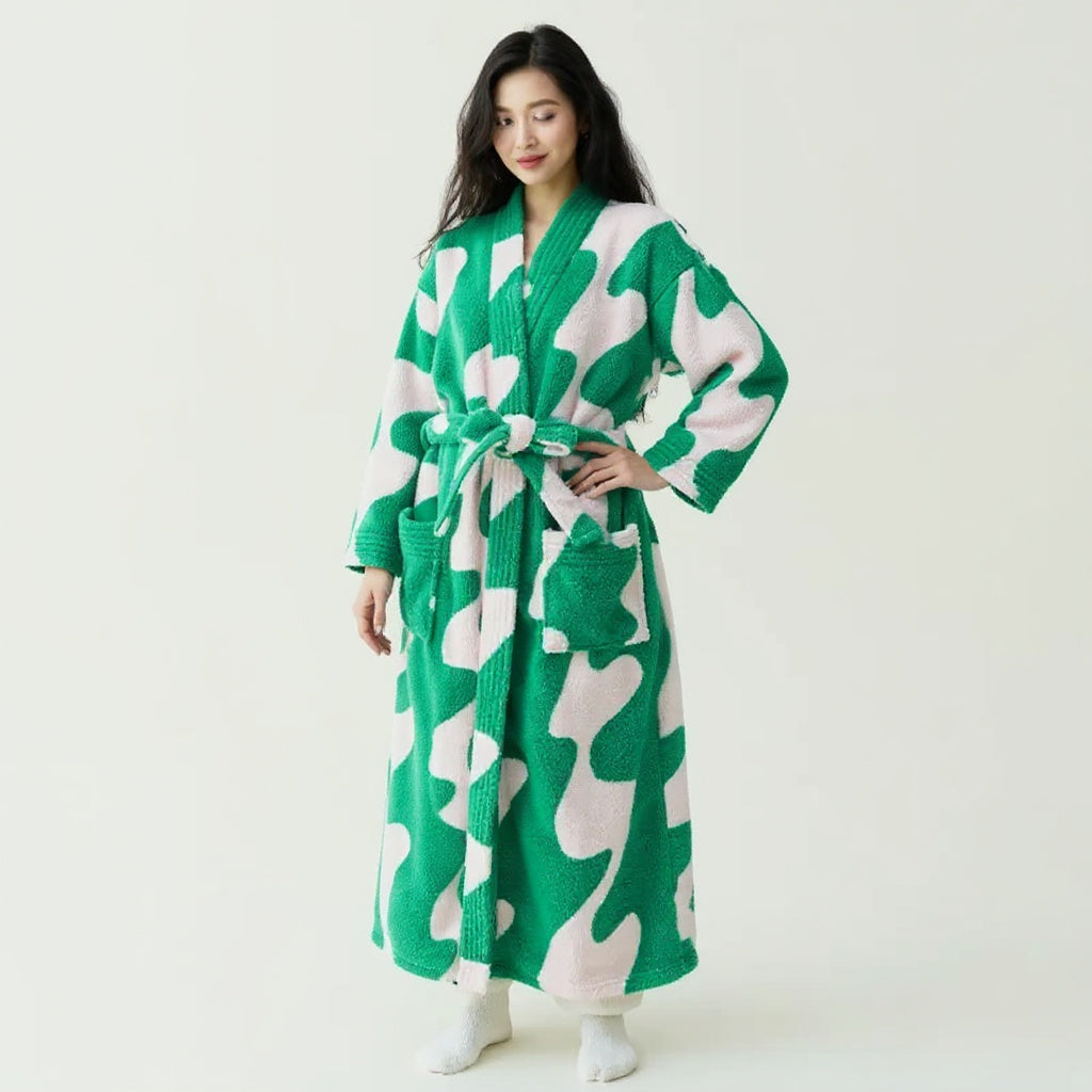 Peignoir femme polaire vert et blanc