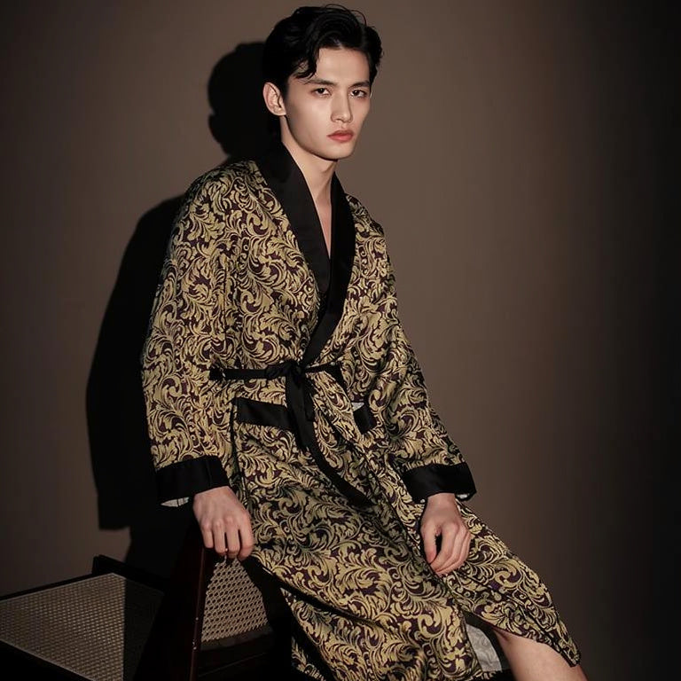 Peignoir Satin Homme Doré et Noir | Raffiné
