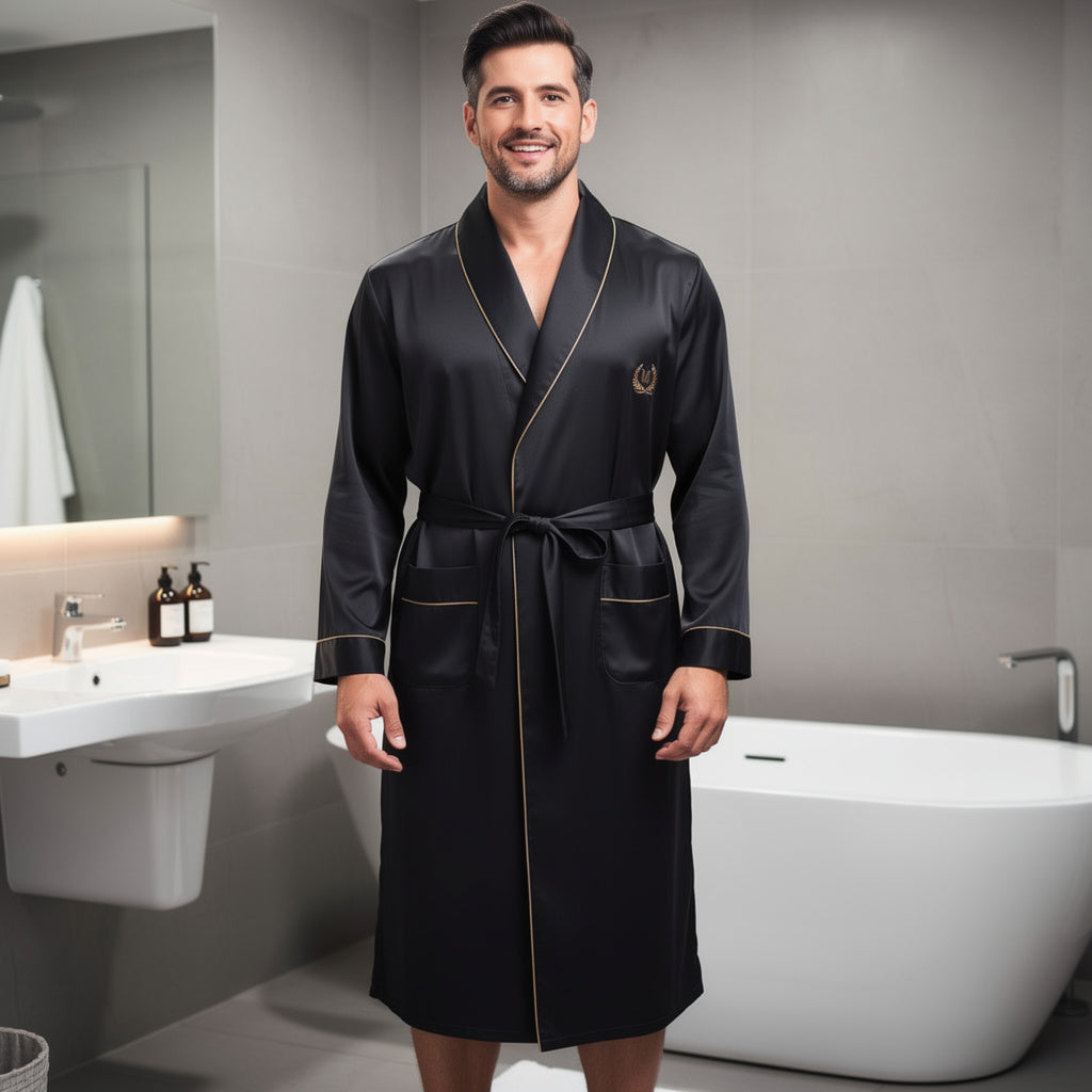 Peignoir | Satin Homme Noir  Élégant