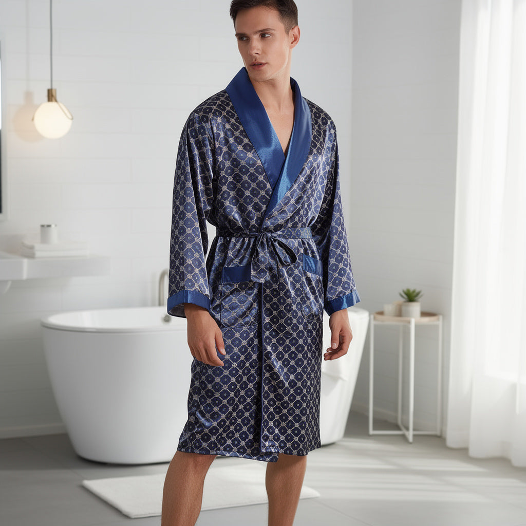Peignoir Homme Satin Bleu | Chic