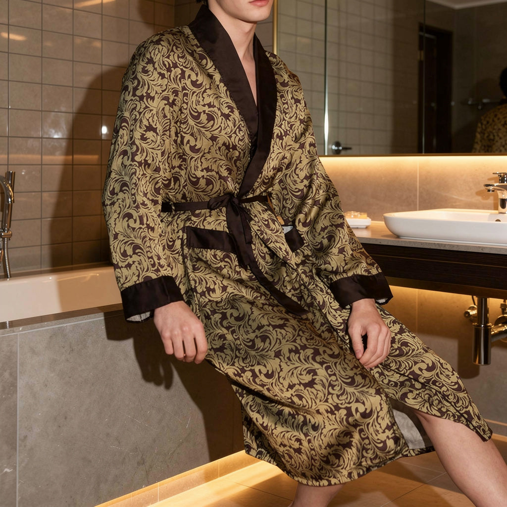 Peignoir Satin Homme Doré et Noir | Raffiné