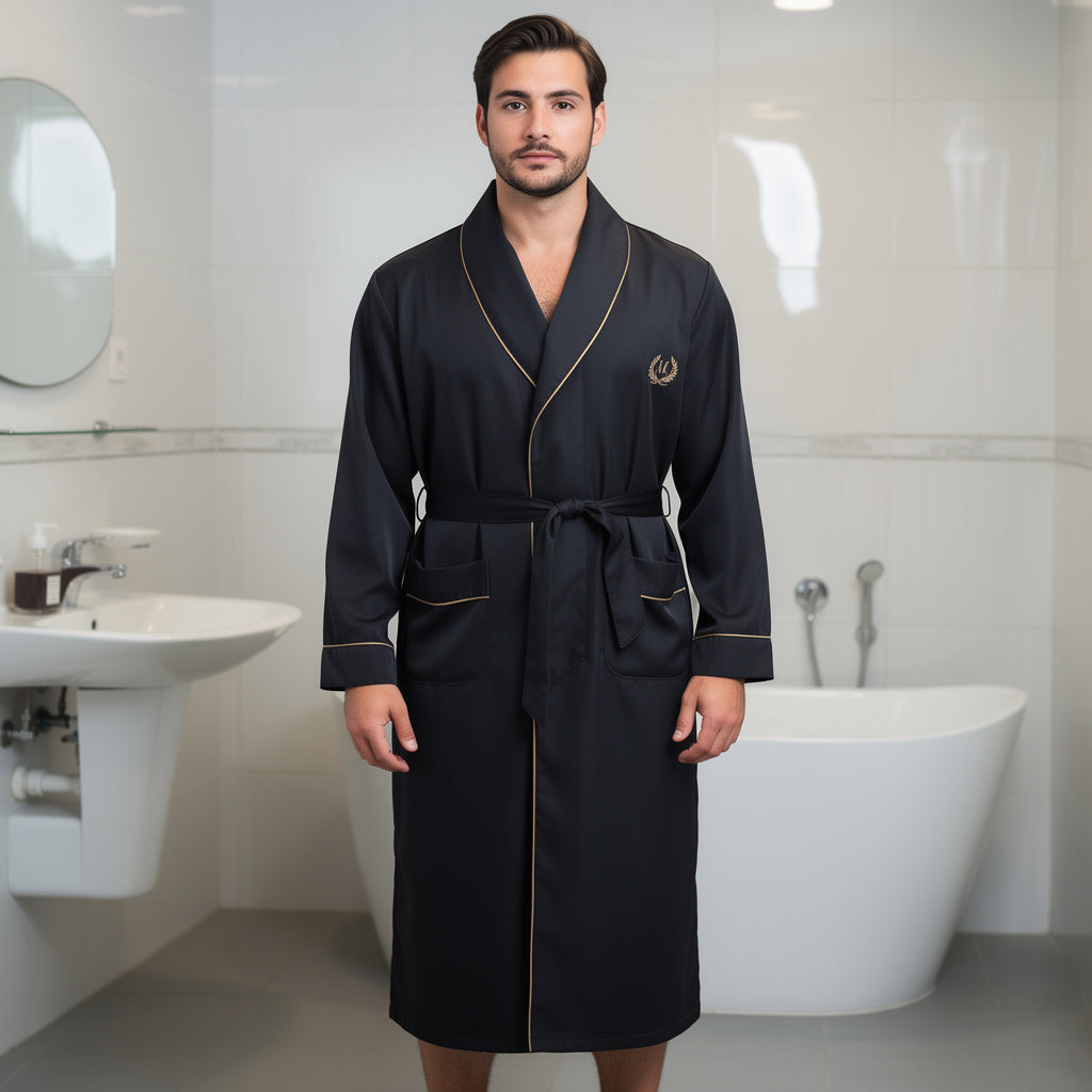 Peignoir | Satin Homme Noir  Élégant