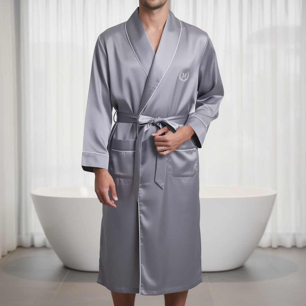 Peignoir Homme | Satin Gris clair