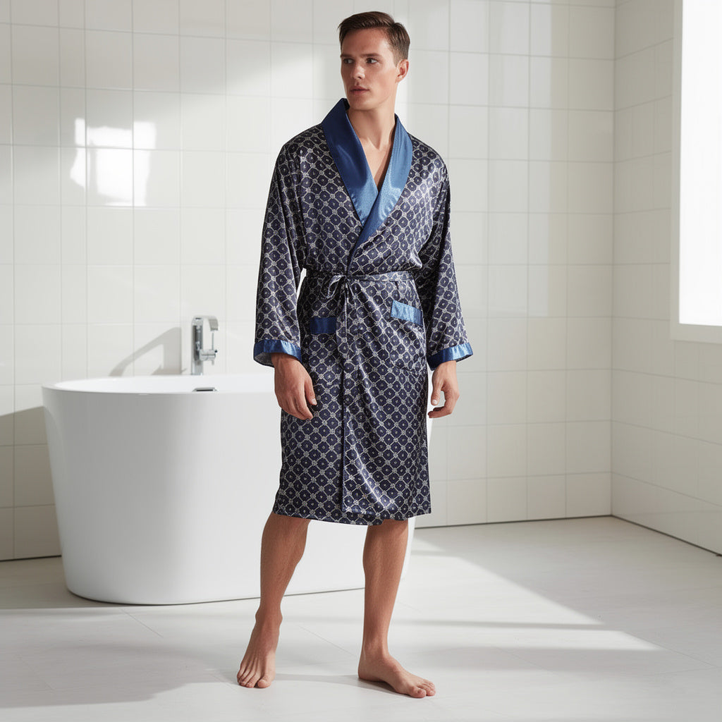 Peignoir Homme Satin Bleu | Chic