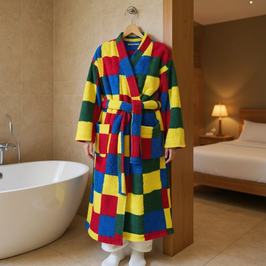 Robe de chambre polaire femme multicolore à carreaux
