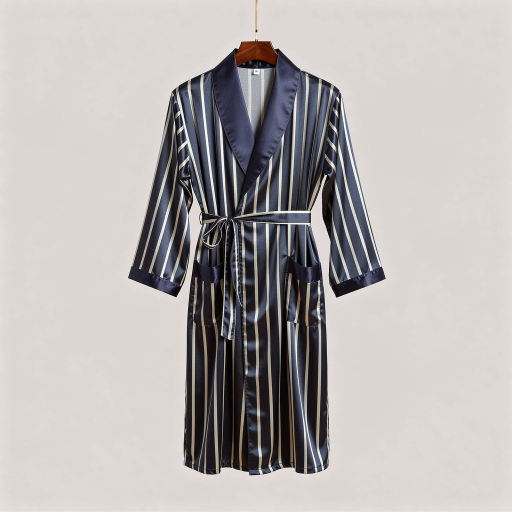 Peignoir Satin Homme Luxe | Bleu à rayures