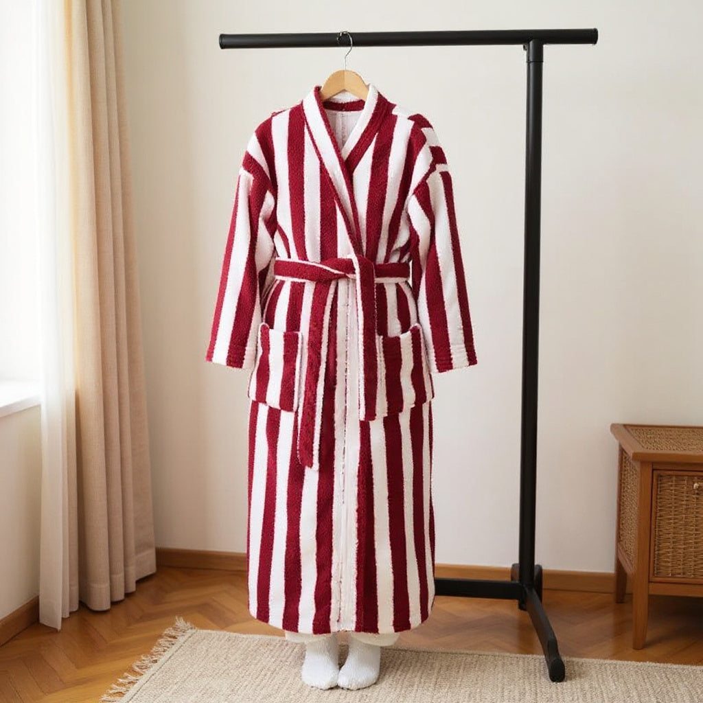 Robe de chambre en polaire femme rouge et blanc
