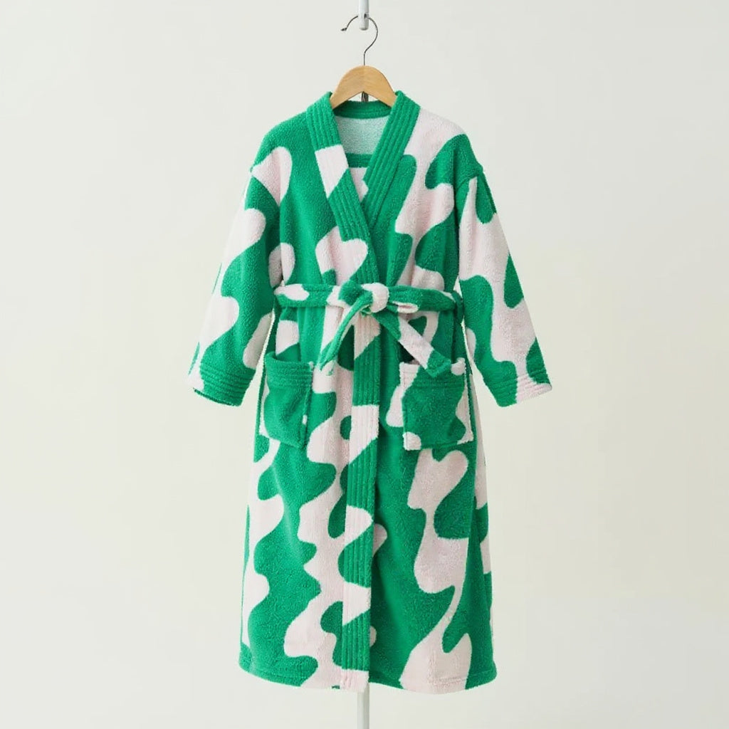 Peignoir femme polaire vert et blanc