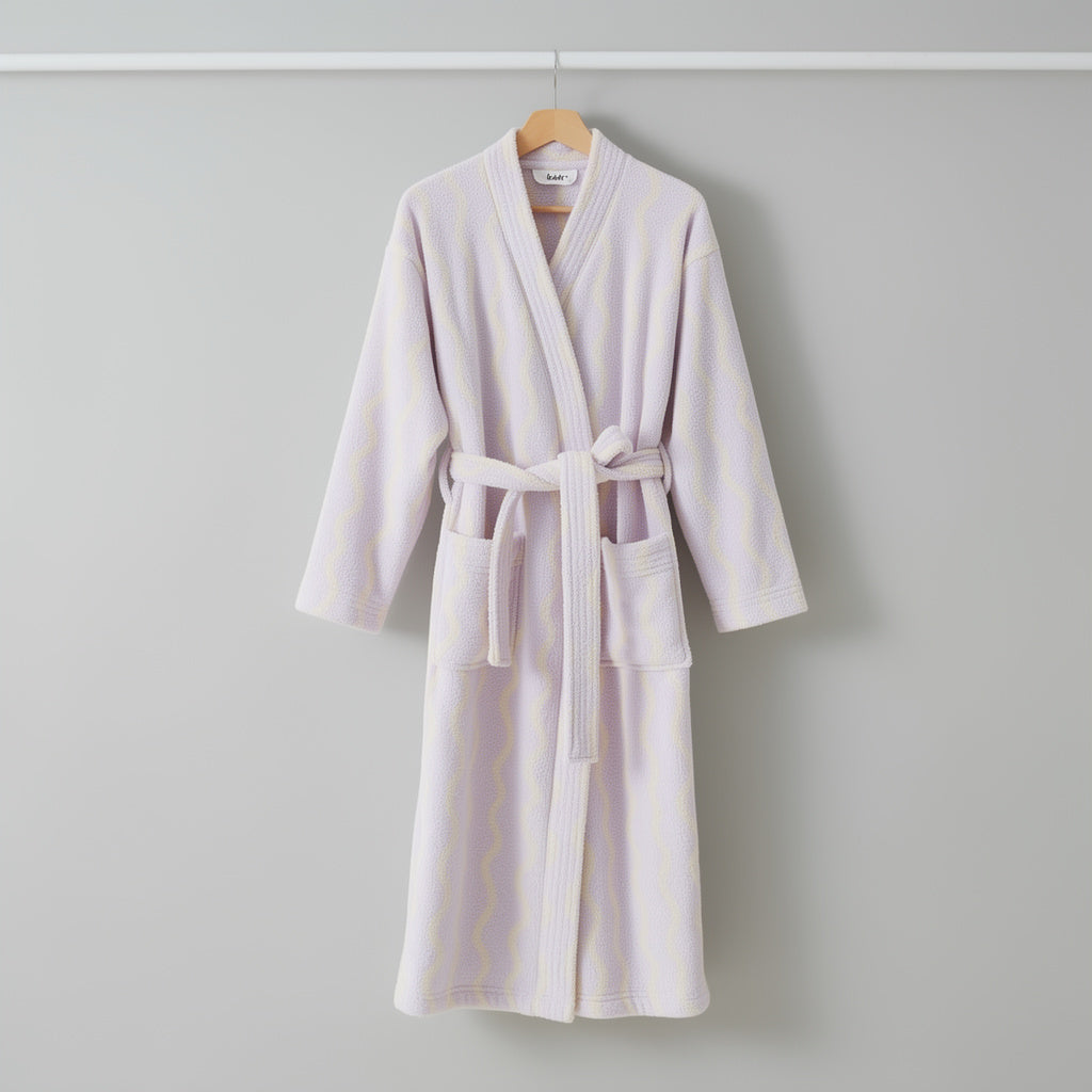 Peignoir femme polaire blanc motif vagues lilas