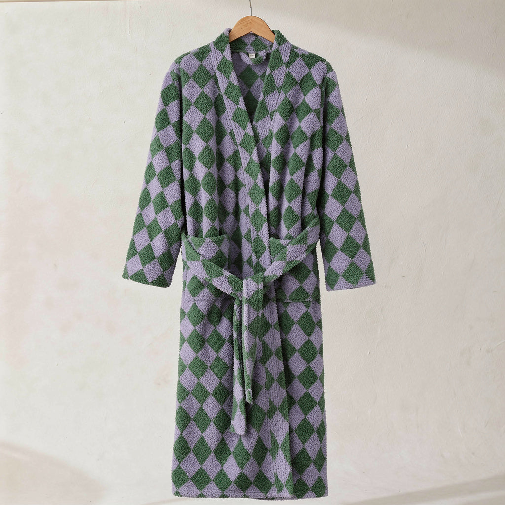 Peignoir homme polaire carreaux vert et violet