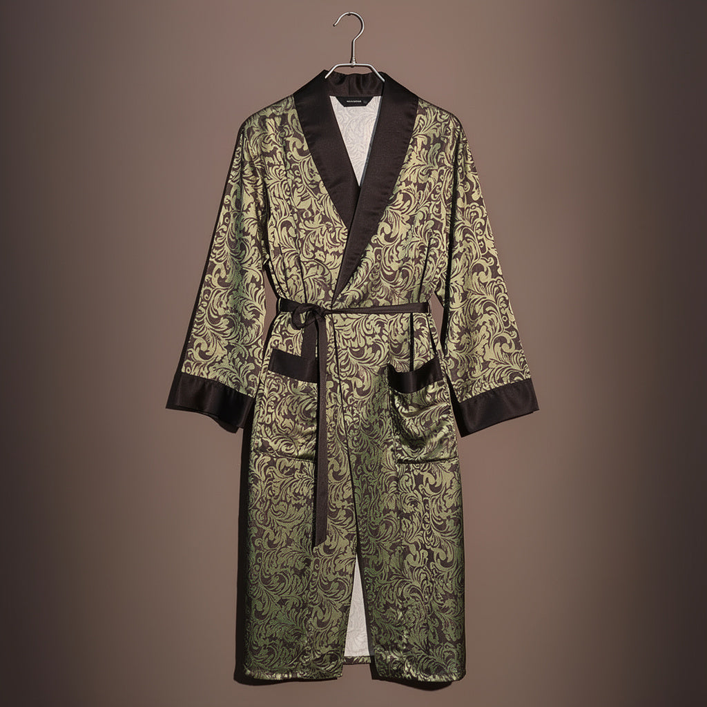 Peignoir Satin Homme Doré et Noir | Raffiné