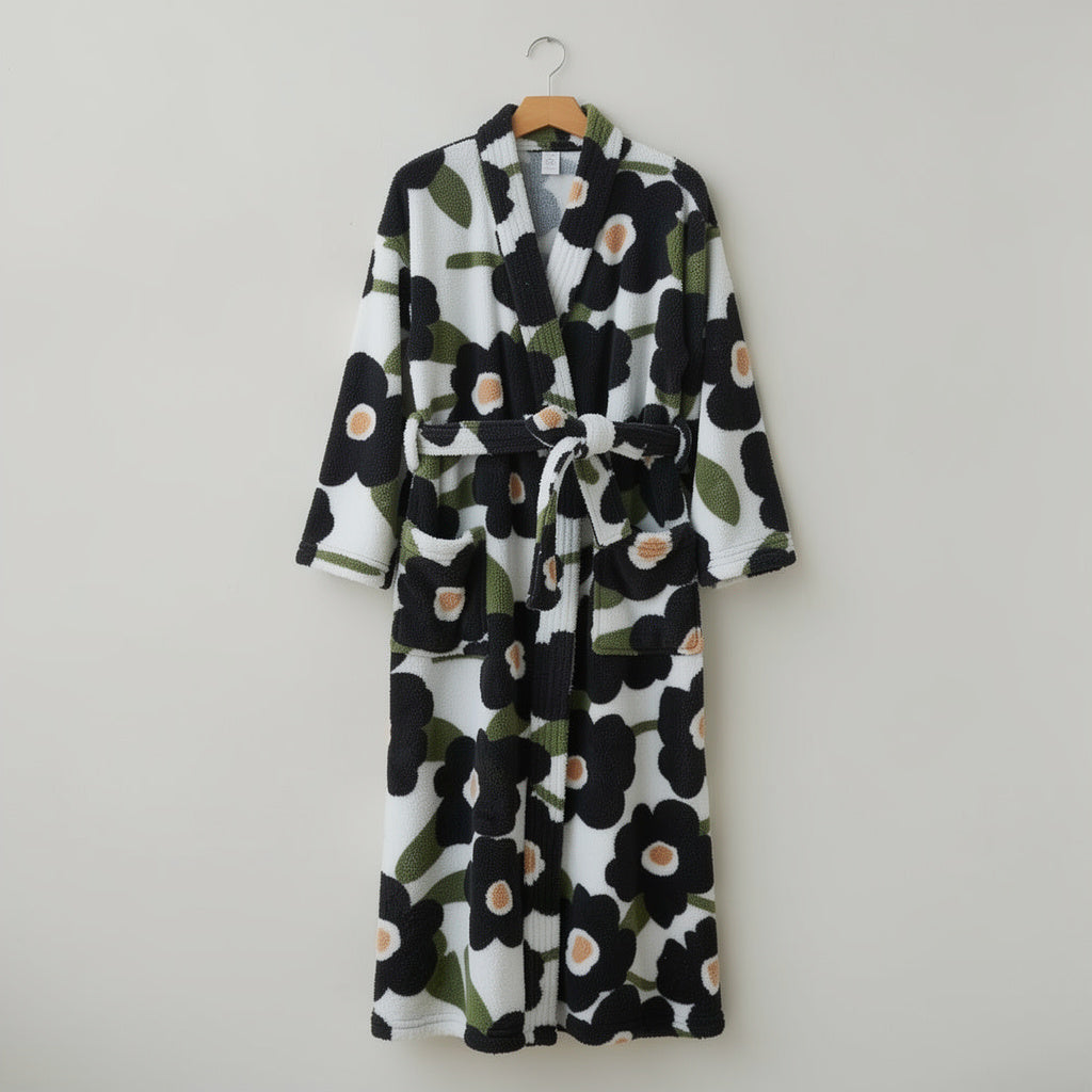 Peignoir femme polaire motifs floraux