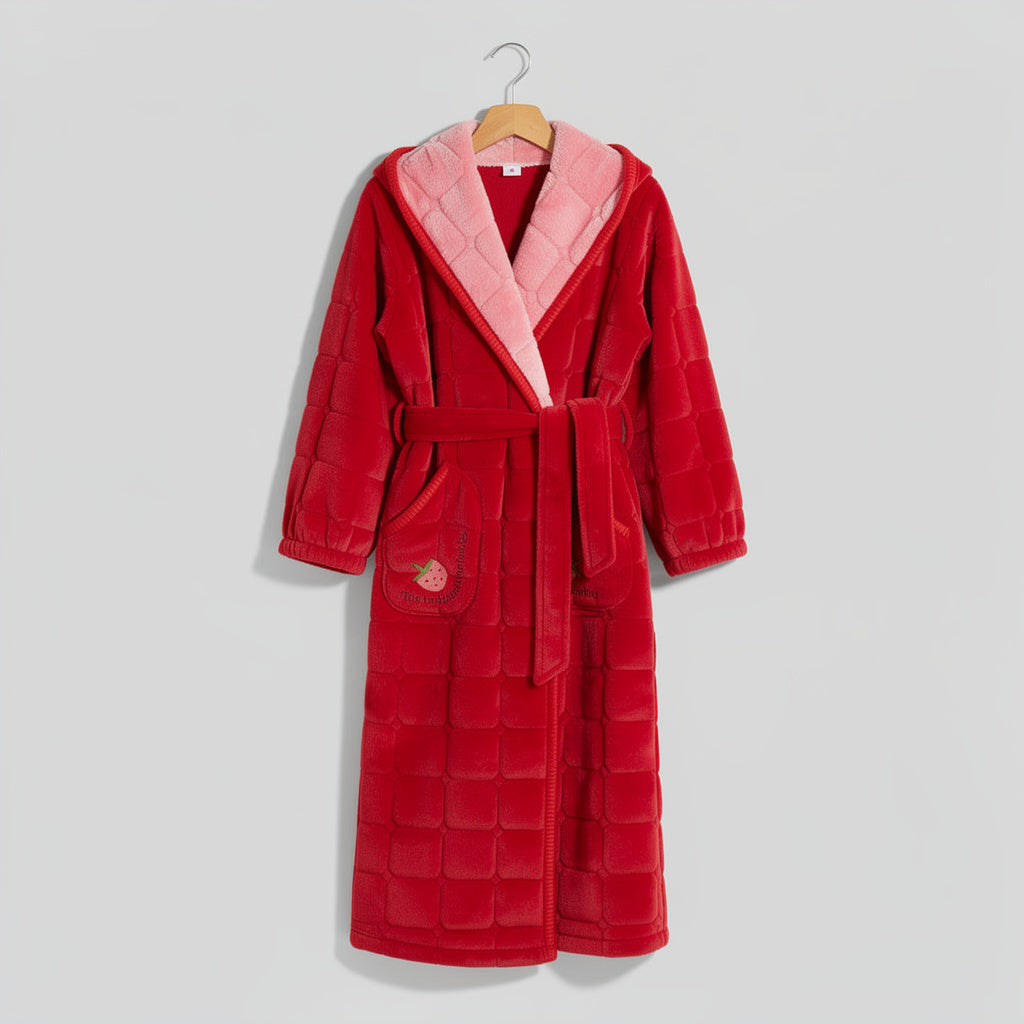 Peignoir femme polaire à capuche rouge